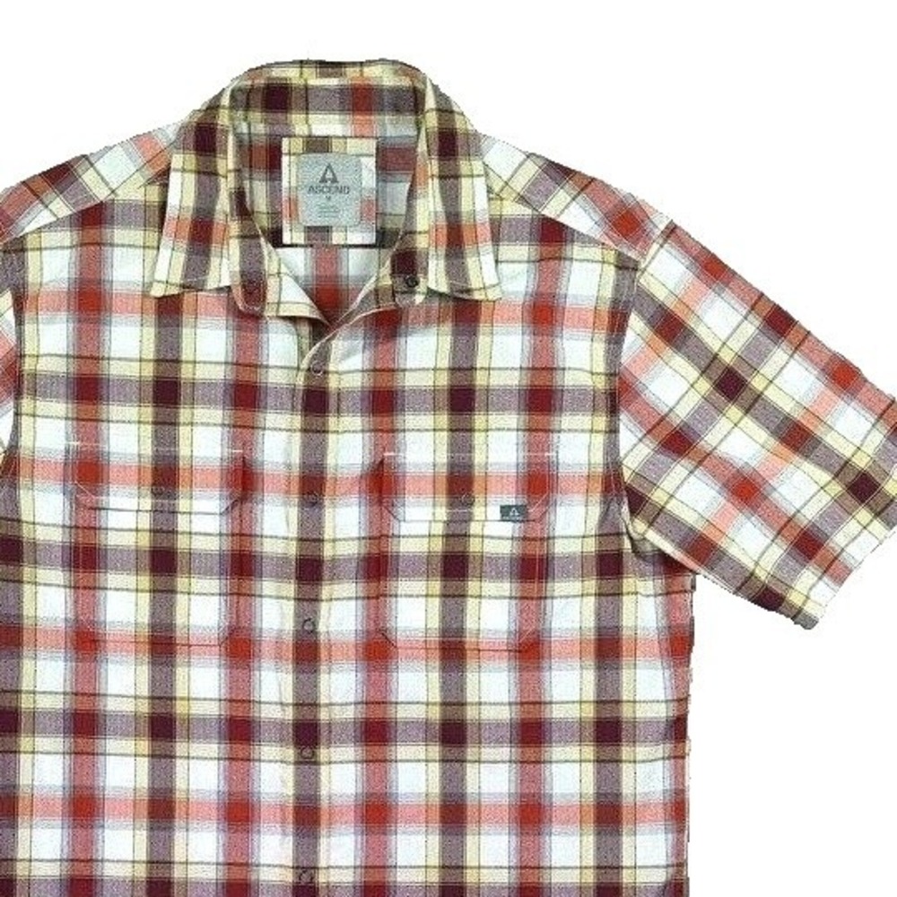 Ascend Shirt‎ Men M Textured S/S Rust Plaid Flap Pockets Golf Active Hiking